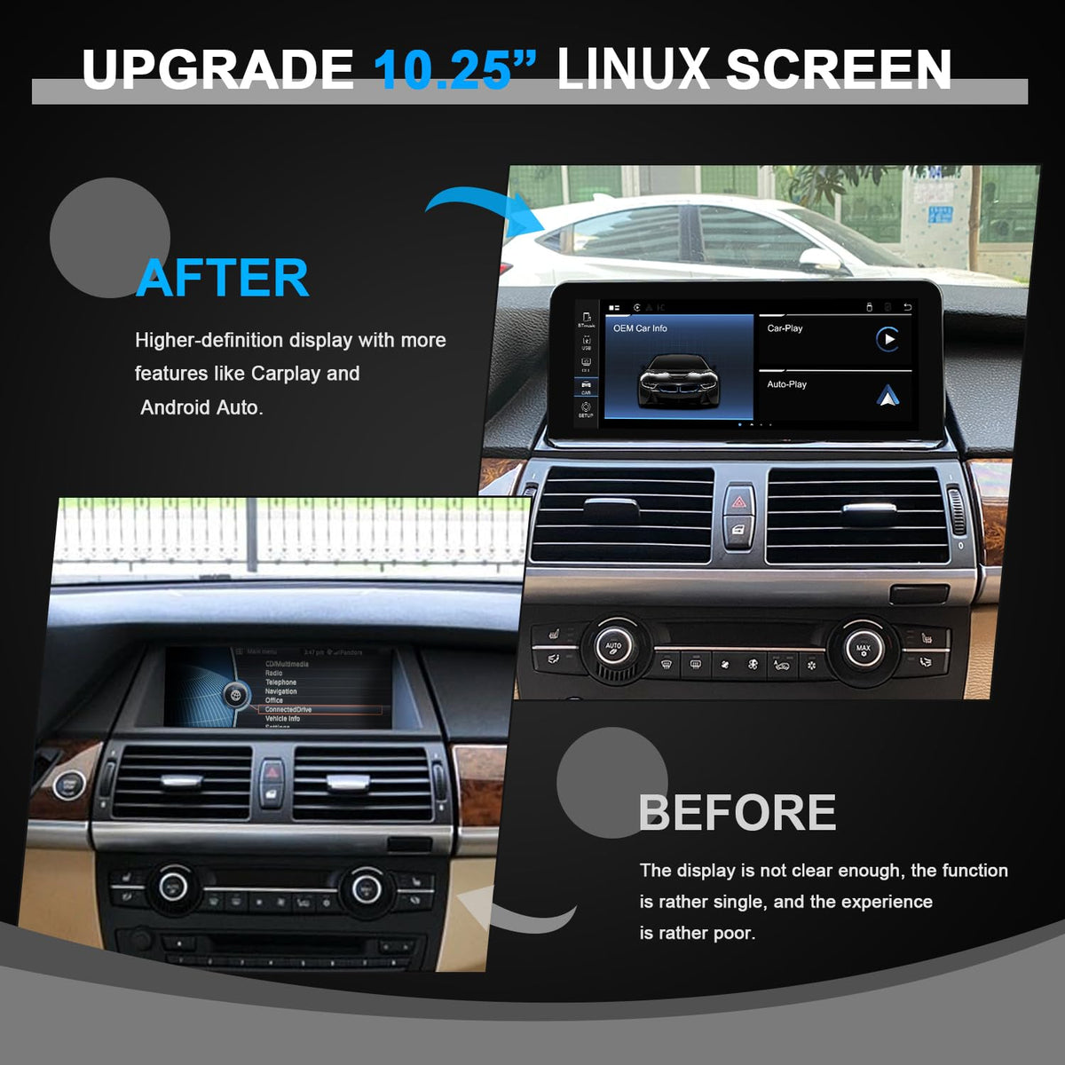 PEMP wireless CarPlay/Android Auto interface for BMW E70/E71 enables hands-free connectivity.