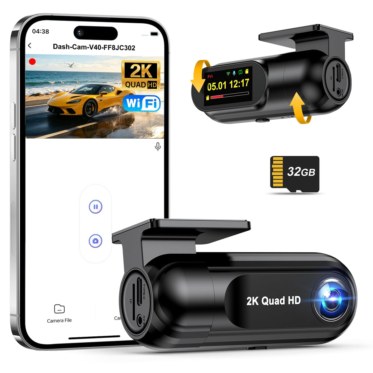 Penemay Dash Cam 2K front view captures license plates clearly for safer night driving.