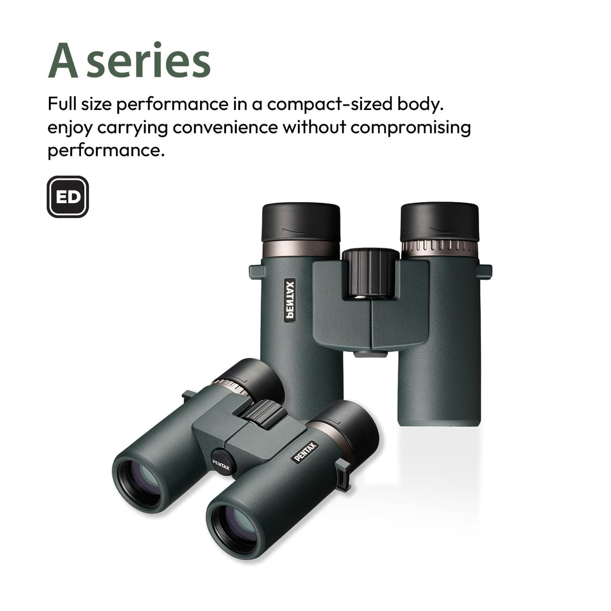Pentax AD 10x32 ED binoculars feature waterproof construction for adverse weather.