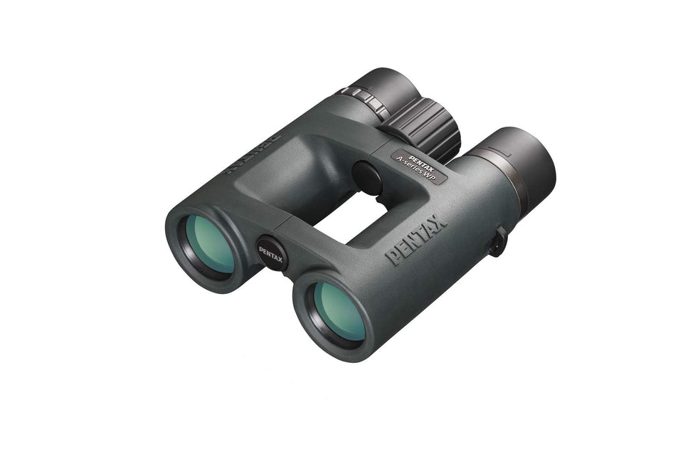 Pentax AD 9x32 WP binoculars side view for compact travel and quick setup.