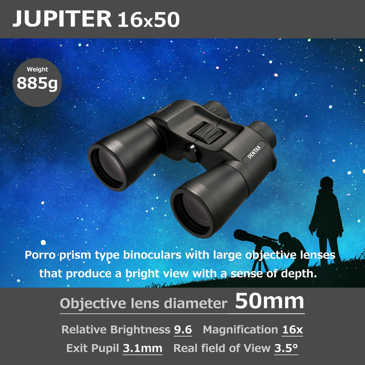 Pentax Jupiter 16x50 optional tripod adapter enables stable tripod mounting.