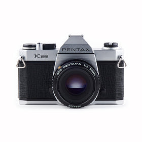 Pentax K1000 body with 50mm lens ready for manual exposure control