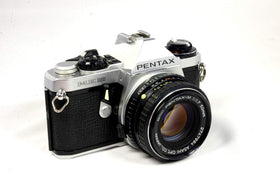 Pentax ME Super side dial controls enable hands-on exposure and shutter speed mastery.