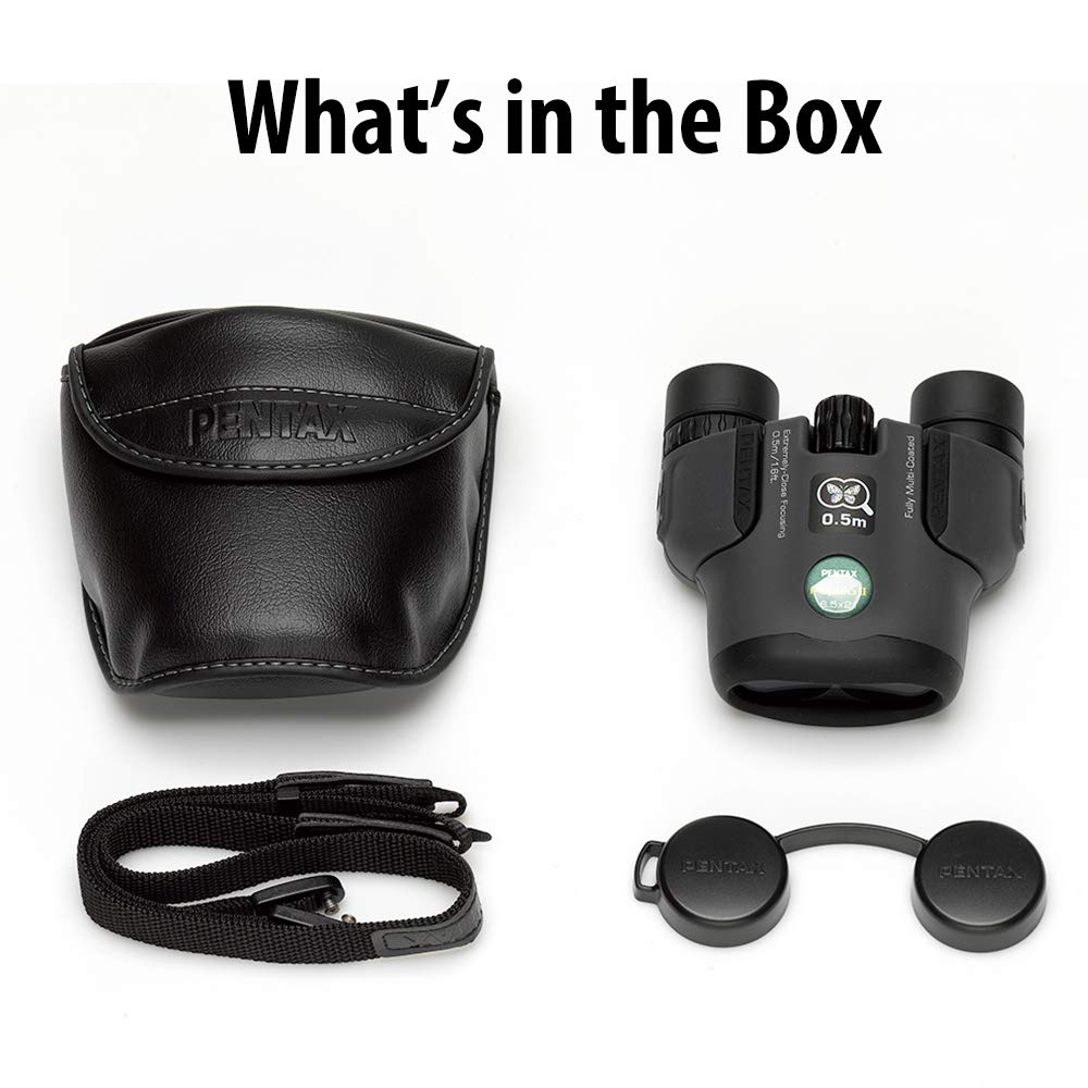 Pentax Papilio II 6.5x21 includes case, strap, and lens cover for protection
