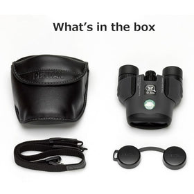 Pentax Papilio II included case, neck strap, and lens caps for protection.