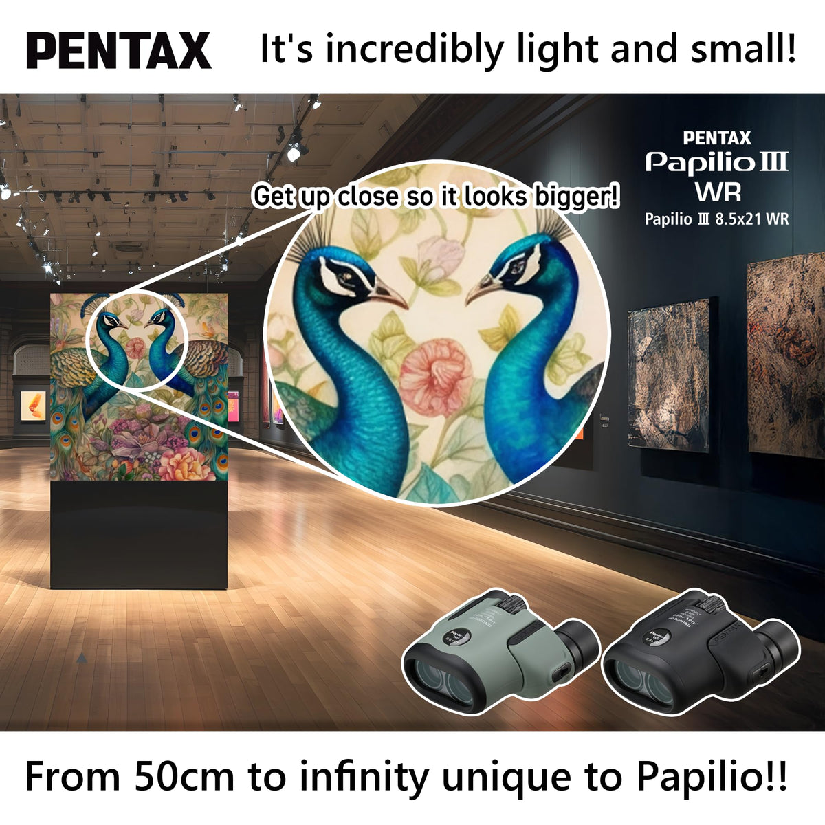 Pentax Papilio III WR Olive precise close-range viewing for birdwatching and concerts.
