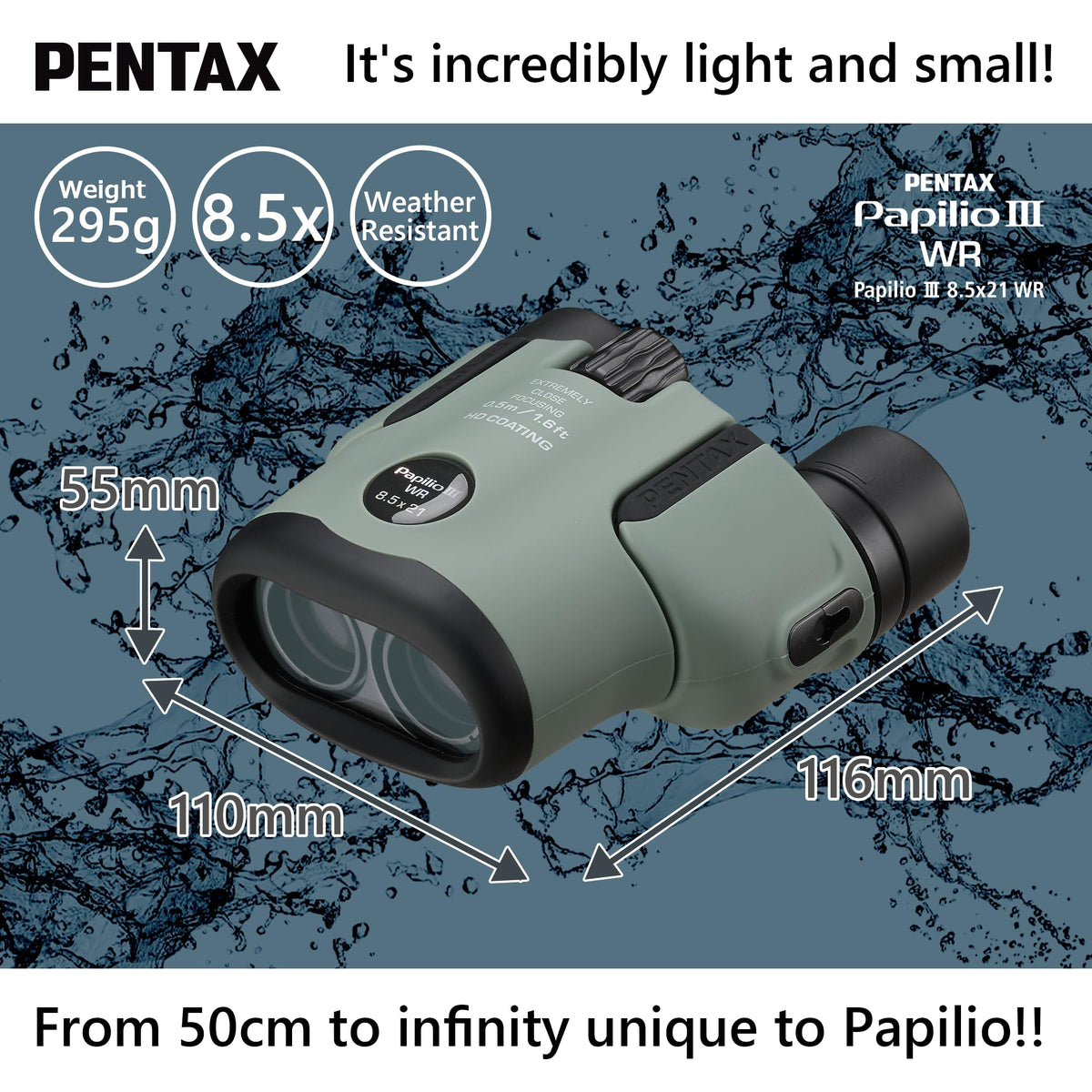 Pentax Papilio III WR Olive fully multi-coated optics deliver bright, detailed views.