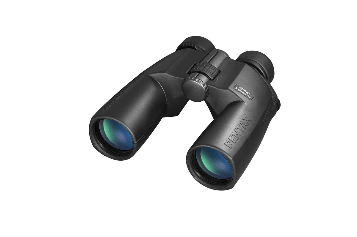 Pentax SP 10x50 WP binoculars front view highlight large lenses for bright low-light viewing.