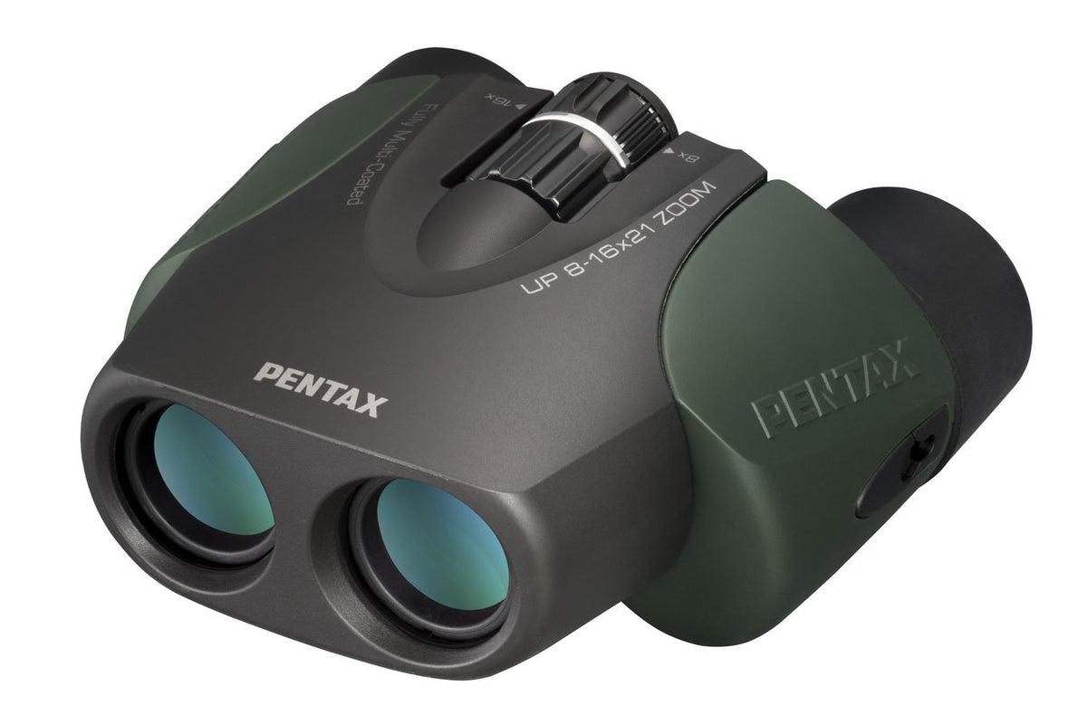 Pentax UP 8-16x21 green binoculars compact design for easy travel
