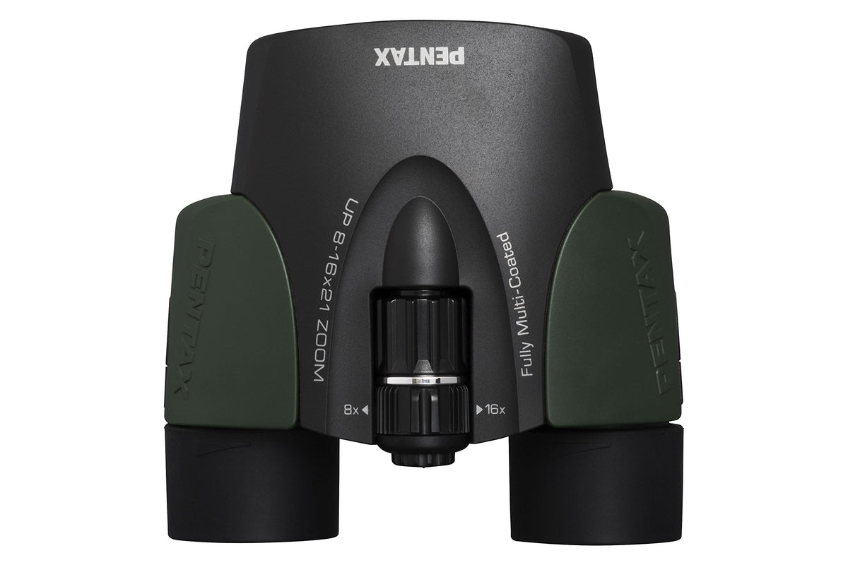 Pentax UP 8-16x21 green binoculars uni body design boosts durability