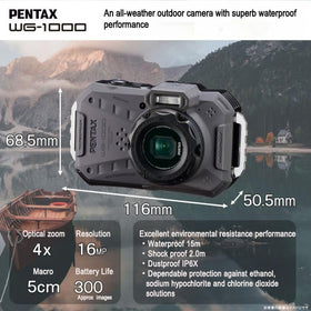 Pentax WG-1000 Olive 27mm wide-angle zoom for expansive landscapes