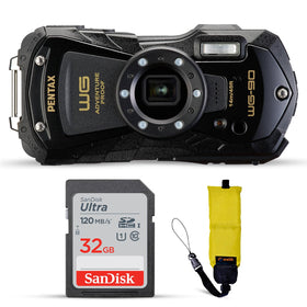 Pentax WG-90 black camera front view, rugged build for outdoor adventures