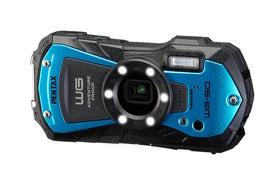 PENTAX WG-90 blue waterproof camera ready for outdoor adventures.