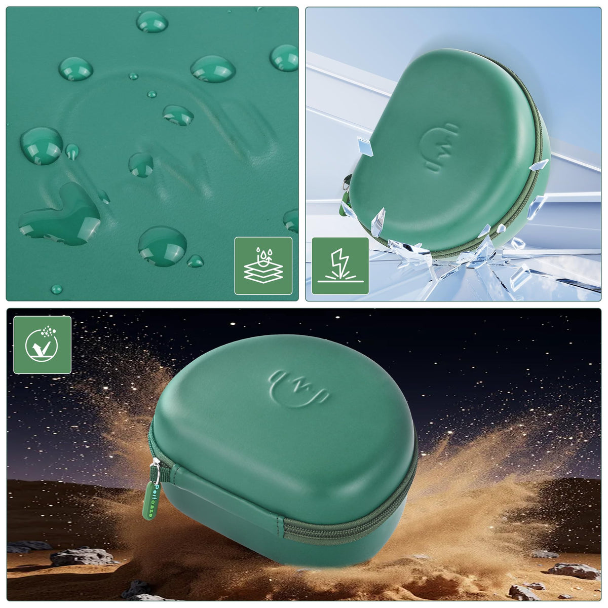 Perfcaze zipper and handle close-up showing sturdy zipper and convenient carry strap