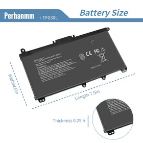Perhanmm TF03XL back view battery with safety label for HP Pavilion.