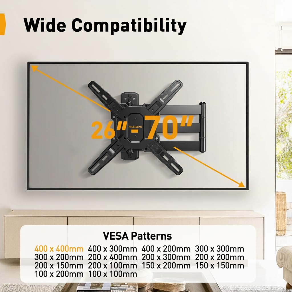 Perlegear corner TV mount 90-degree rotation ideal for corner seating.