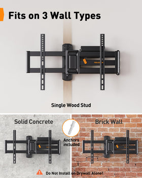 Corner wall mount extended arm view saves space in corners