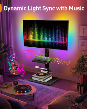 Perlegear LED-lit TV stand side view; adjustable color options for living room mood.