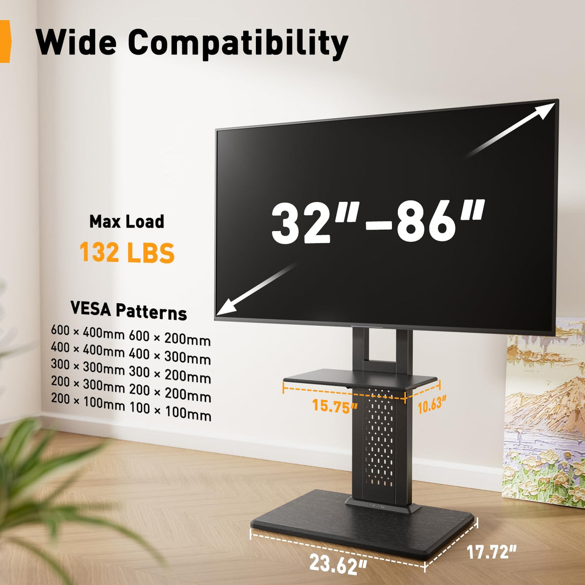Perlegear TV stand swivel and tilt for flexible viewing.