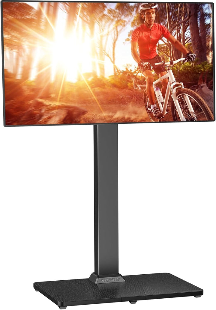 Perlegear front view showing full stand and mounted TV for stable placement