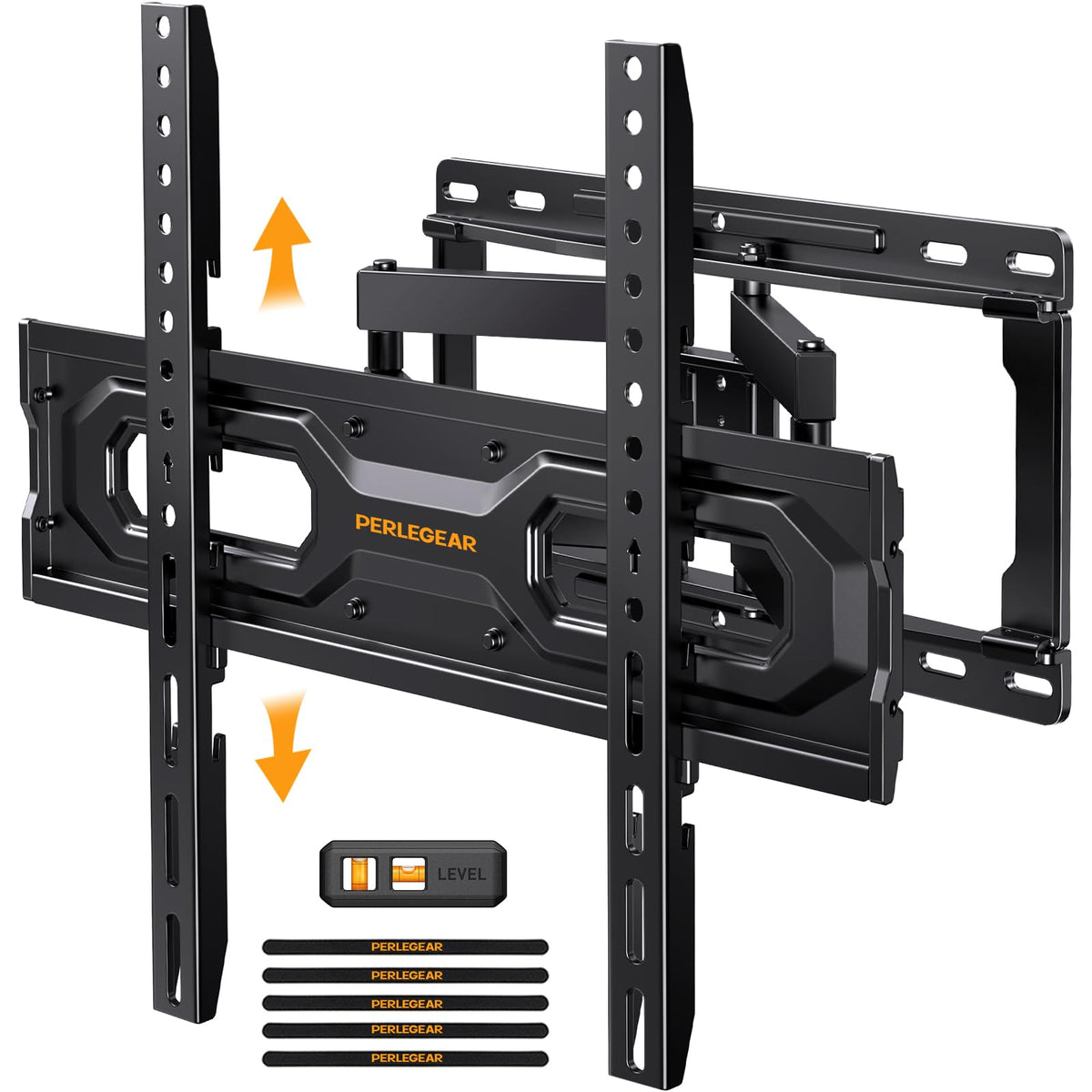 Perlegear full motion mount tilts and swivels for flexible viewing angles
