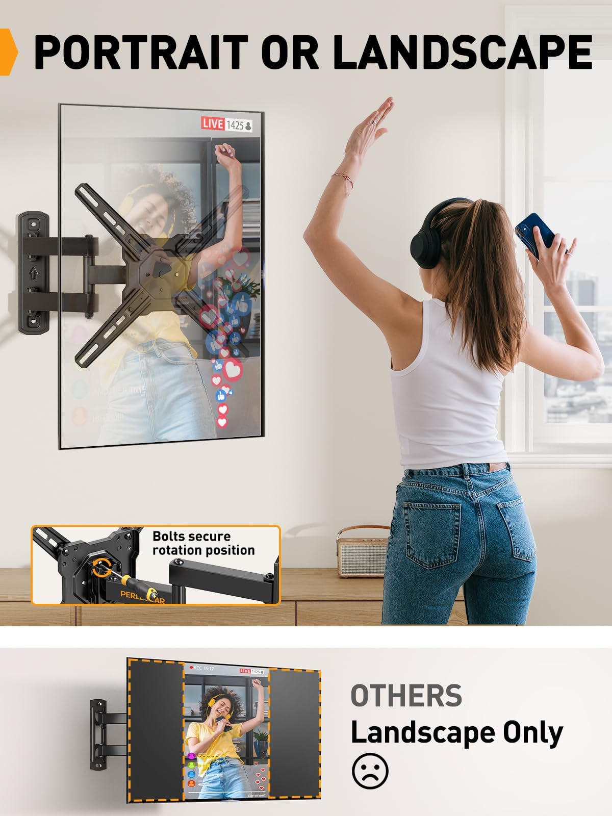 Perlegear heavy-duty wall plate supports sturdy TV setups.