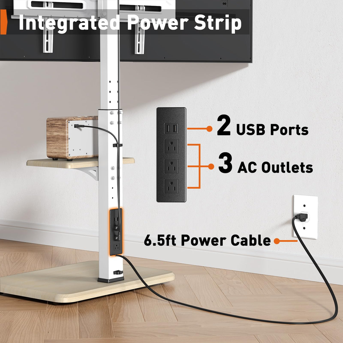 Perlegear height-adjustable stand positions TV at eye level for comfort.