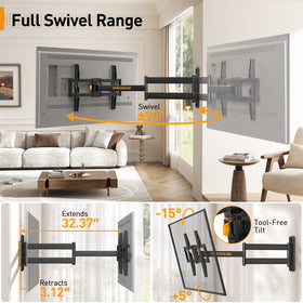 Perlegear max VESA 600x400 compatibility supports most 37–75 inch TVs