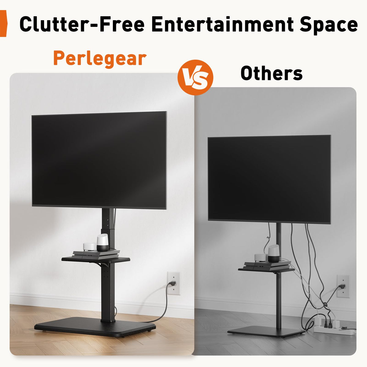 Perlegear media shelf holds AV components up to 22 pounds.