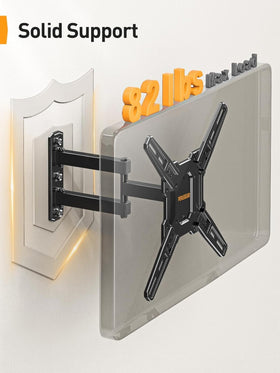 Perlegear mounted on wall with curved TV side view demonstrating wide swivel benefit