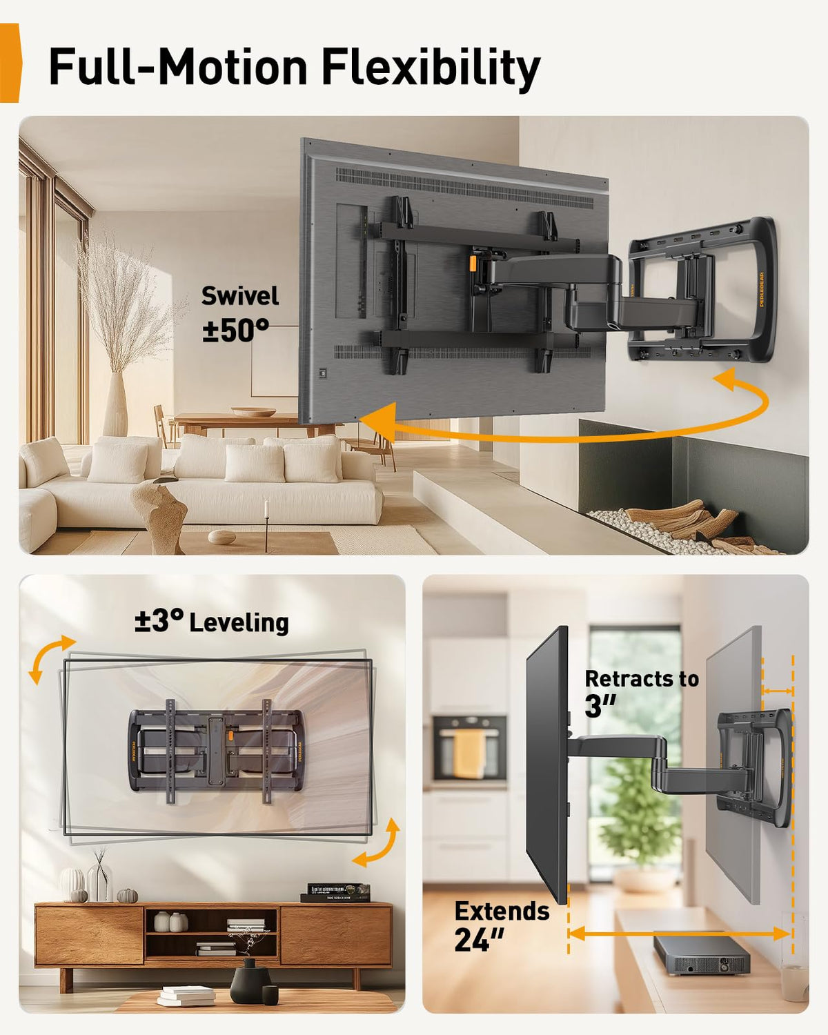 Tool-free tilt and easy installation kit simplify setup on wood studs.