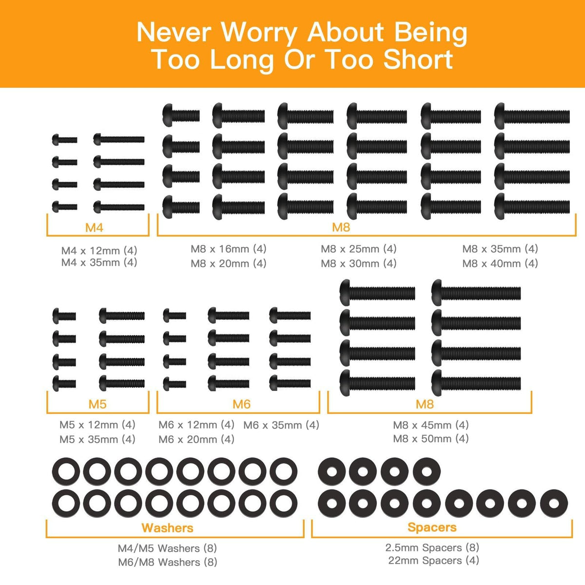 Perlegear PGUHP2 screw set includes M4 to M8 for flexible mounting.