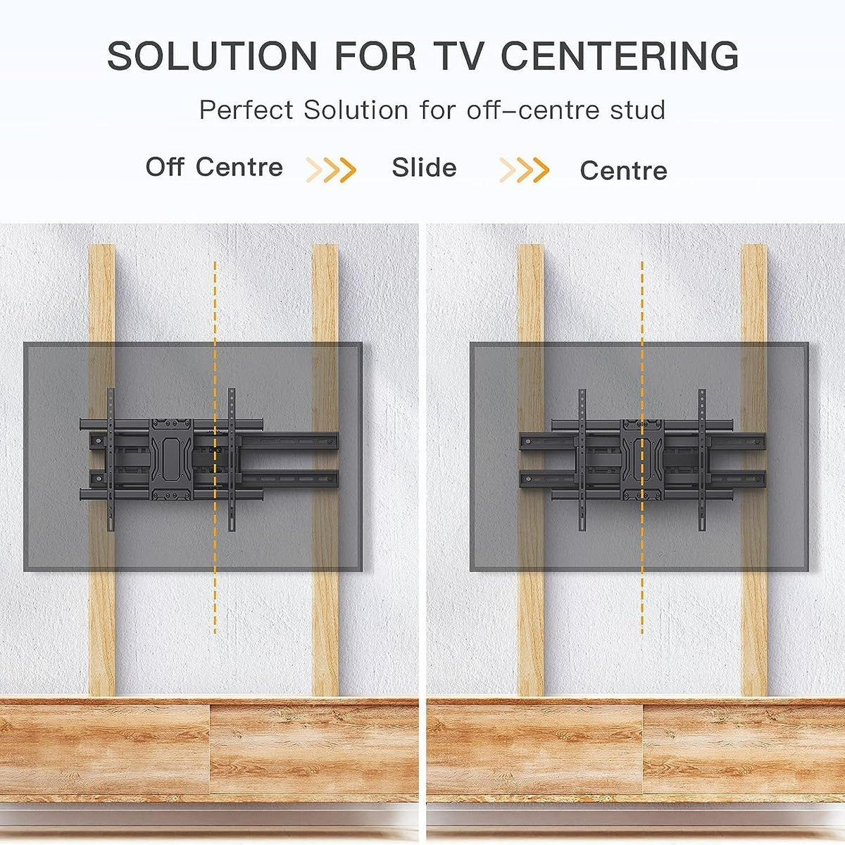 Perlegear sliding bracket centers your TV for optimal viewing alignment