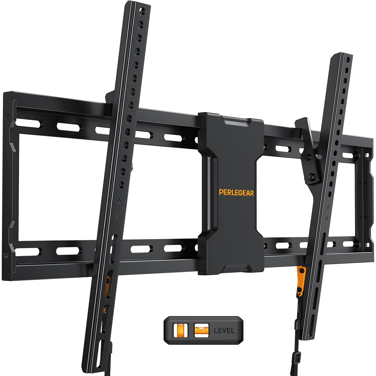 Perlegear tilting wall mount closeup bracket showing slim profile and robust arms.