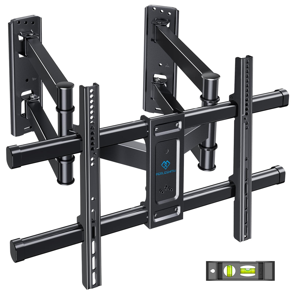 PERLESMITH front view of corner TV mount showing compact folded benefit