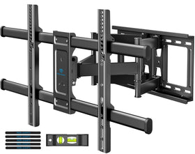 PERLESMITH front view of mounted TV showing stable steel support and neat appearance