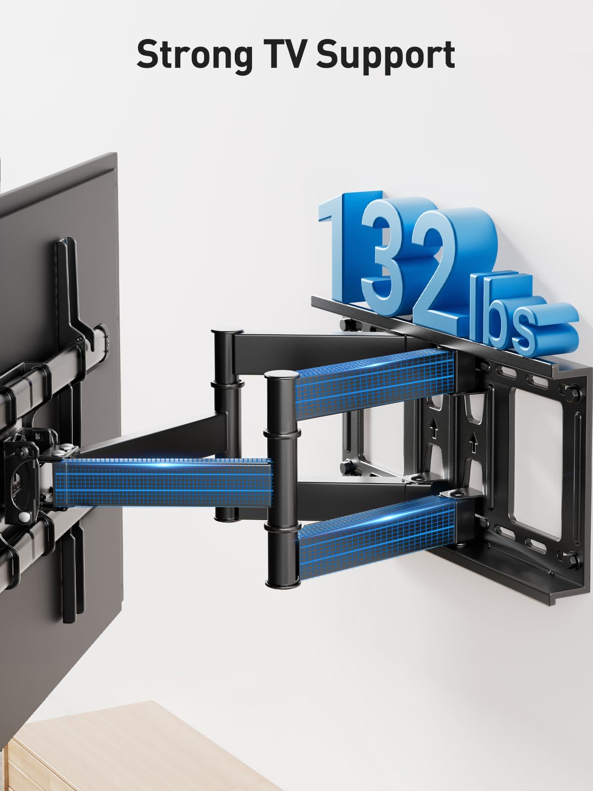 PERLESMITH fully extended arm pulled away from wall for flexible viewing angles