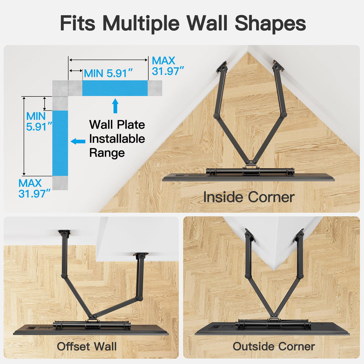 PERLESMITH folded mount in corner illustrating compact storage advantage