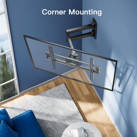 PERLESMITH mounted TV in corner living room illustrating space-saving benefit