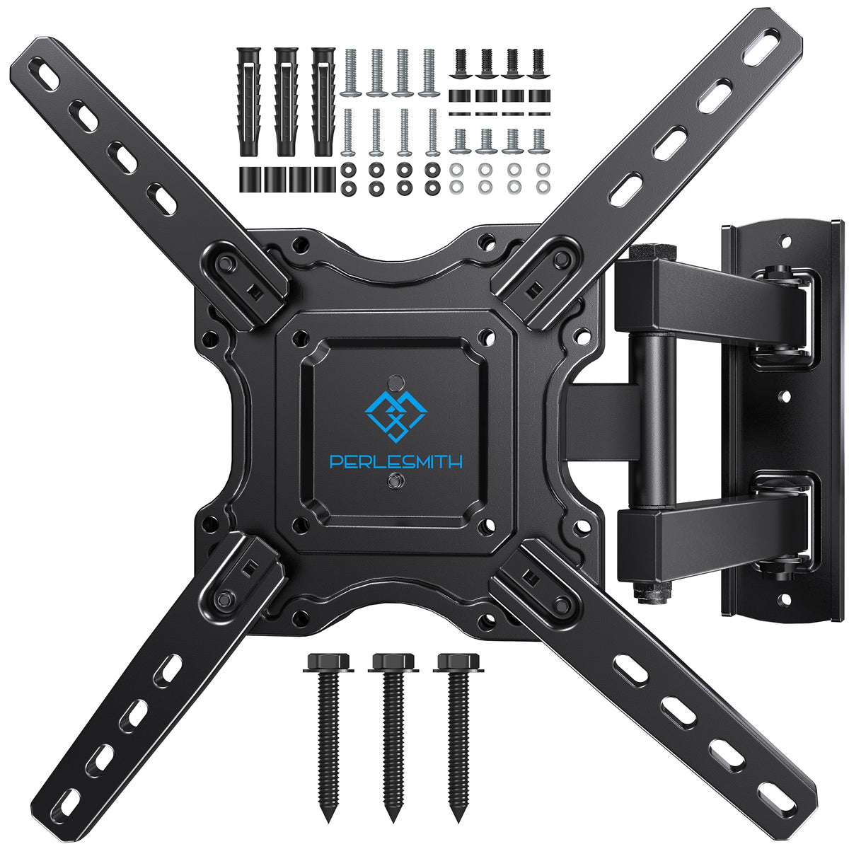 PERLESMITH front view of full motion mount showing stable frame and easy fit