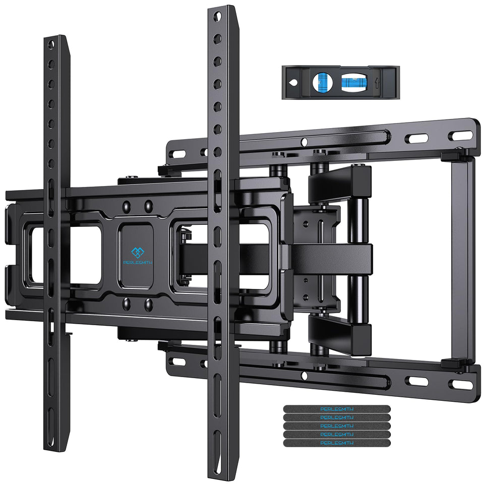 PERLESMITH front view of full-motion mount showing sleek profile and stability