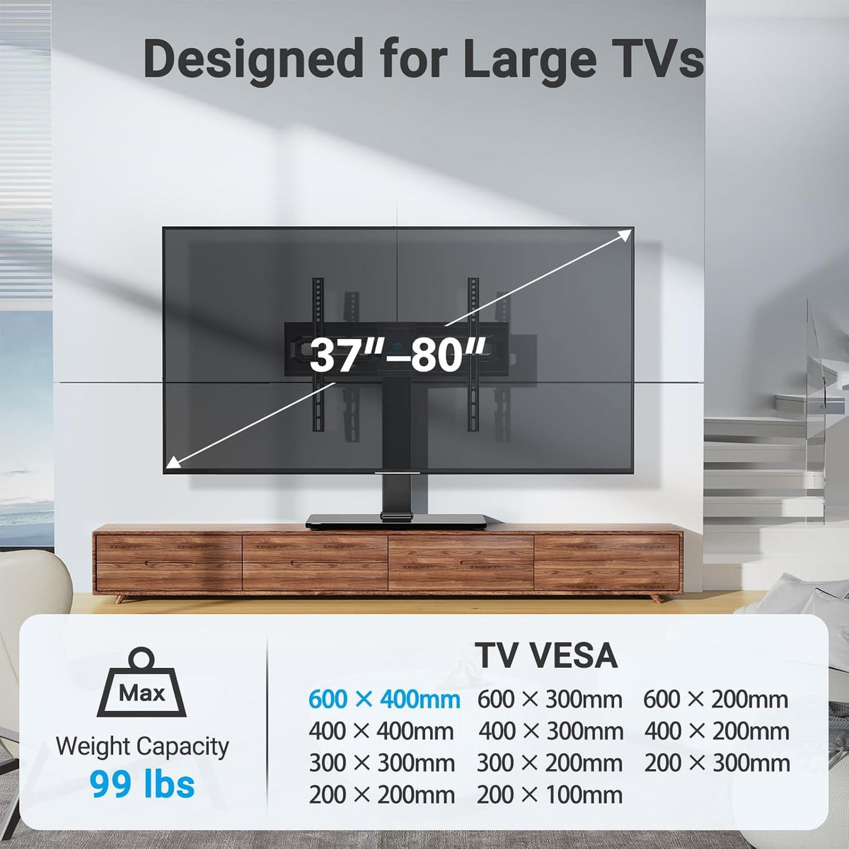 PERLESMITH PSTVS35 height-adjustment raises TV to clear space for soundbar