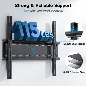 PERLESMITH space-saving low-profile mount keeps TV close to wall.