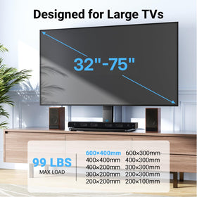 PERLESMITH tempered glass base adds a sleek look while stabilizing the TV