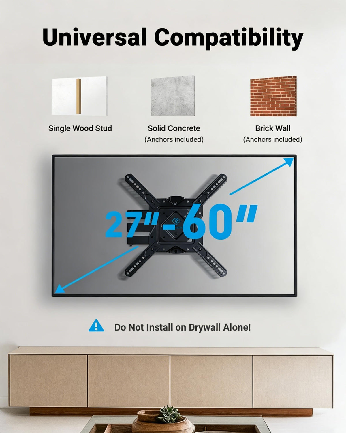 PERLESMITH TV wall mount extends up to 19 inches for better perspective