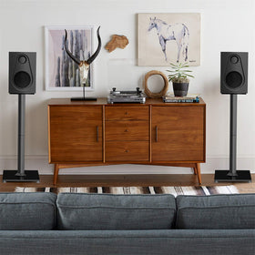 PERLESMITH stands showing compatibility with Klipsch, Yamaha, and Polk.
