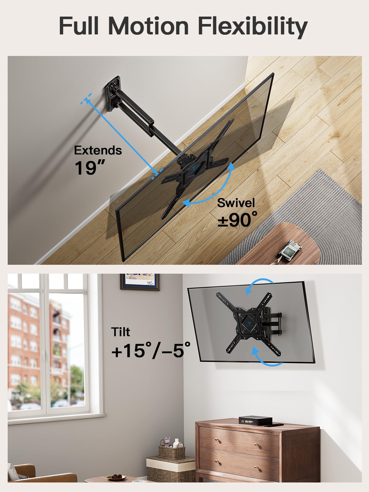 PERLESMITH VESA 400x400mm compatibility ensures secure mounting