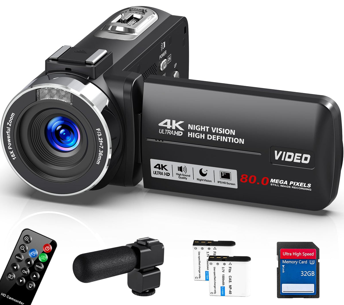 Peryoua 4K camcorder front view, compact design for easy daily filming.