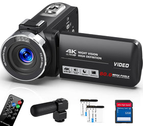 Peryoua 4K camcorder front view, compact design for easy daily filming.