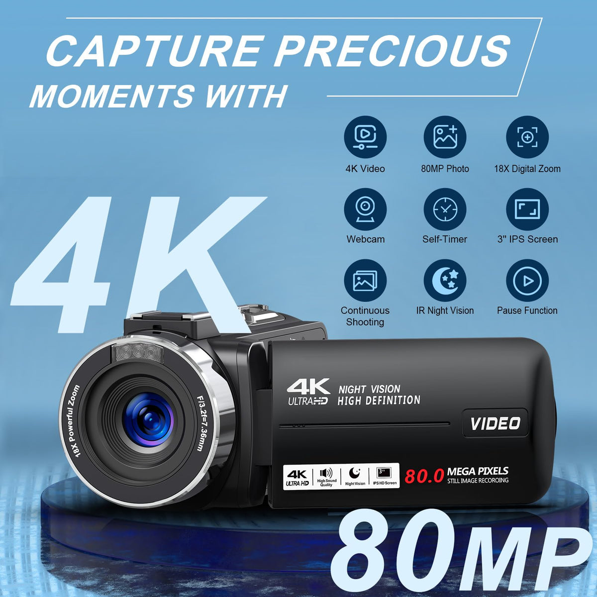 Peryoua 4K camcorder side shot highlighting lightweight portability for on-the-go vlogging.